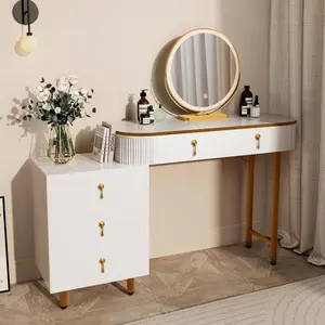 Vanity Makeup Vanity Desk with Circular Mirror, 5 Drawers, 3 Lights, and Ample Storage Space for Indoor Bedroom Use