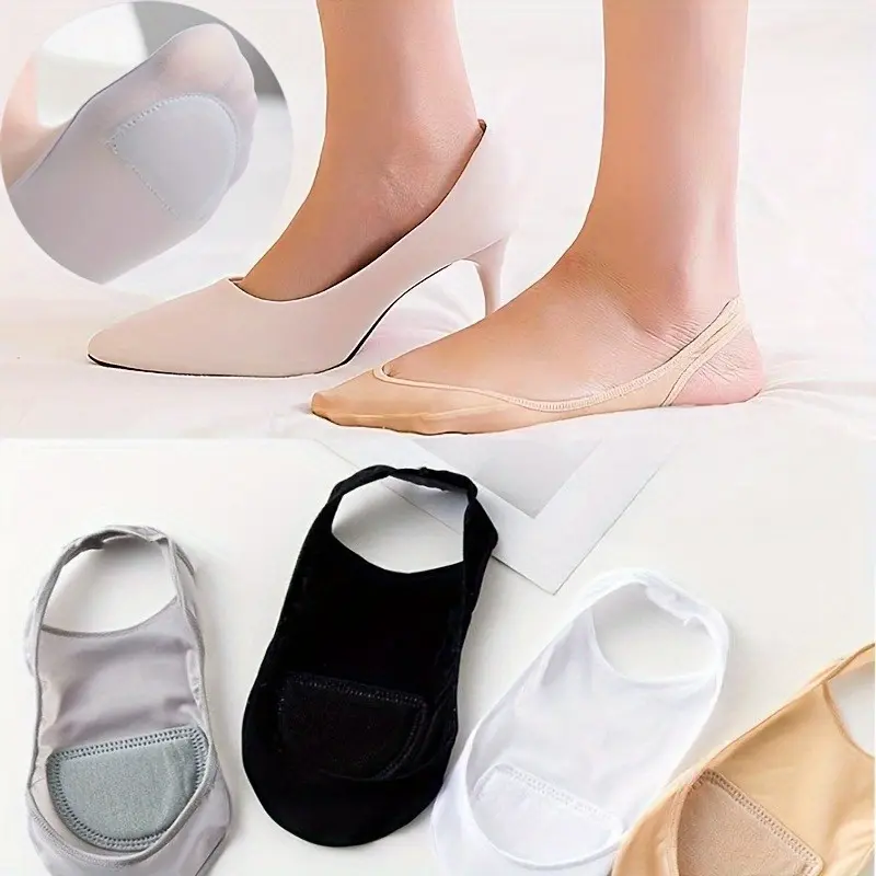 [Non-Slip Socks] 8 Pairs Non-Slip Women's Invisible Socks | High Heel Strap, Knit Polyester Fabric, Solid Color, 95% Polyester 5% Elastane, Machine Washable - 231g/m² Weight