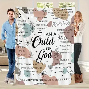 1pc I AM A OF GOD Flannel Blanket - Inspirational Biblical Quote Print, Soft Cozy Throw for Home, Travel, Camping, Office Decor - Holiday Gift 280GSM