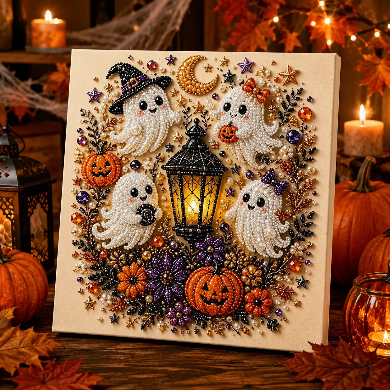 Halloween Ghost Pearl Art DIY Kit, Spooky Cute 3D Diamond Painting Crafts, DIY Fall Home Decor Wall Art, Beginner DIY Seasonal Party Gift