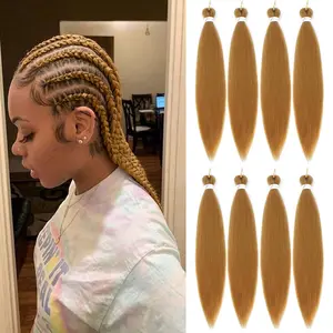 27 Braiding Hair Pre Stretched 26 inch 8 packs Honey Blonde Braiding Hair Professional Soft Yaki Braids, Synthetic Hot Water Setting Hair Extensions for Braids
