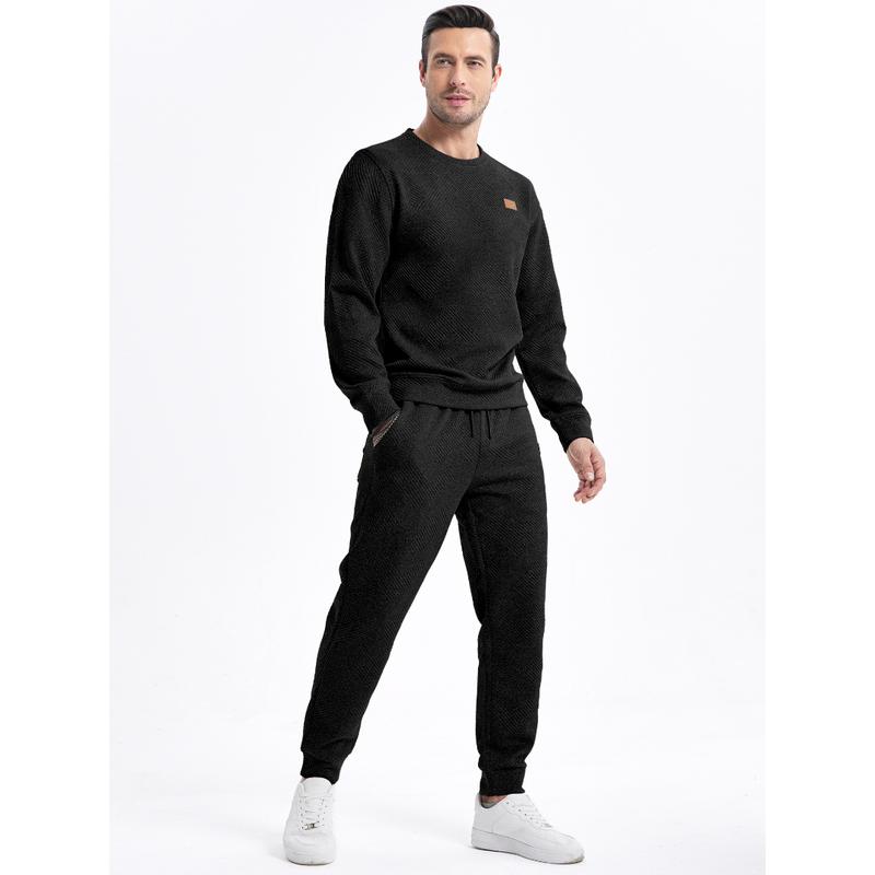 Dokotoo Men's 2 Piece Sweatsuits Outfits Casual Crewneck Jacquard Sweatshirt Joggers Sweatpants Set Tracksuit High Quality Fabric Classic Design Perfect for Fall Winter Spring
