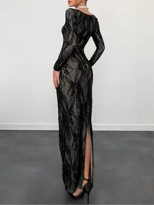 Elegant Women's Lace Split Bodycon Dress - Party/Wedding Evening Gown | All-Season Trending 2025 | Double Layer Anti-Sheer & Zipper Closure | Chic Glam Slim Fit #FashionForward #GalaReady