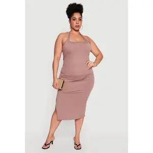 Plus Size High Waisted Soft Knit Midi Skirt
