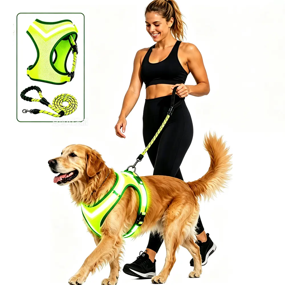【New】leash set LED Dog Harness - Safety Light Up Dog Vest, No-Pull Dog Harness, Rechargeable Glowing Pet Harness for Dogs Nighttime Walking campingessentials