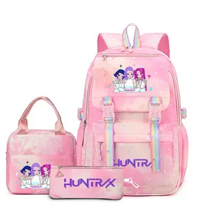 New 3-Piece Set: K-Pop Girl-ThemedColorfulBackpack, Lunch Bag, and PencilCaseSet,fashionable and versatile, casualandtrendy