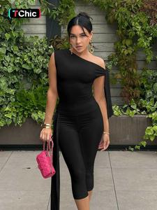 Women's Solid Asymmetrical Neck Knot Design Top & High Waist Capri Pants Two-piece Set, Elegant Fashion Ruched Top & Skinny Capri Trousers for Daily Outdoor Wear, Ladies Summer Clothes