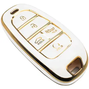 Key Fob Cover Compatible with Hyundai Sonata Santa Fe Tucson Ioniq Palisade Smart 5 Buttons TPU Remote Keyless Key Fob Case Protection Shell Accessories, White