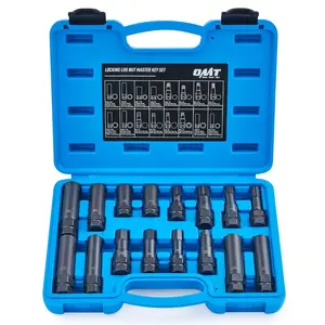 16pc Locking Lug Nut Master Key Set, SAE & Metric Wheel Lock Removal Kit for Removing Locking Spline Star Hex and Fluted Hex Lug Nuts, Lug Nut Remover Set for Mechanics and More
