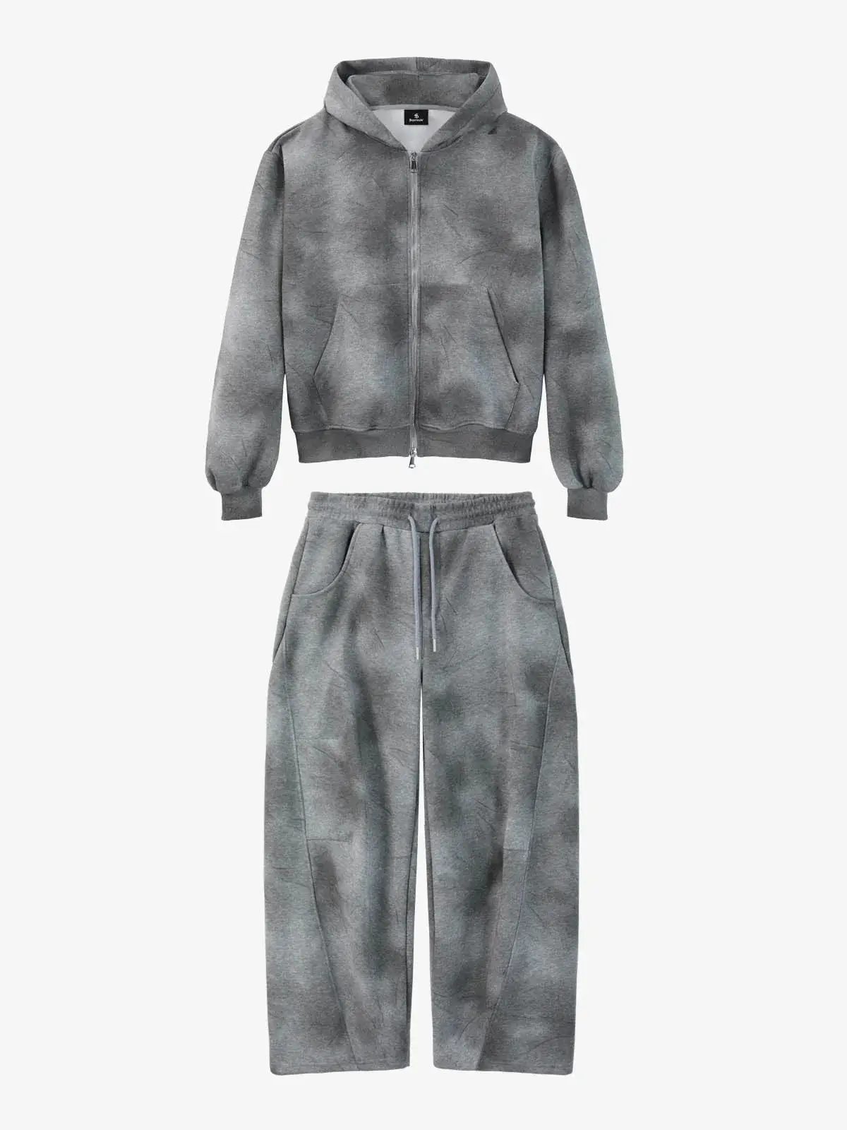 Thesupermade Vintage Washed Tie-Dye Zip Up Hoodie & Barrel Sweatpants Tracksuit