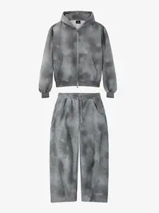 Thesupermade Vintage Washed Tie-Dye Zip Up Hoodie & Barrel Sweatpants Tracksuit