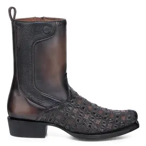 MN CUADRA Chocolate & Black Laser & Woven & Zipper Narrow Square Toe CU940 Men's Western Style Boots