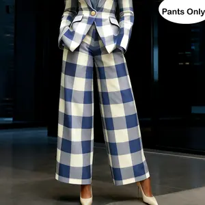UOOZEE Women's Autumn Winter Plaid Wide-Leg Pants (Trousers Only) Loose Wide Leg Contrast Color Elasticity Plaid Pockets Pants Trousers, Perfect for Office Days, Business Lunches & Smart-Casual Outings