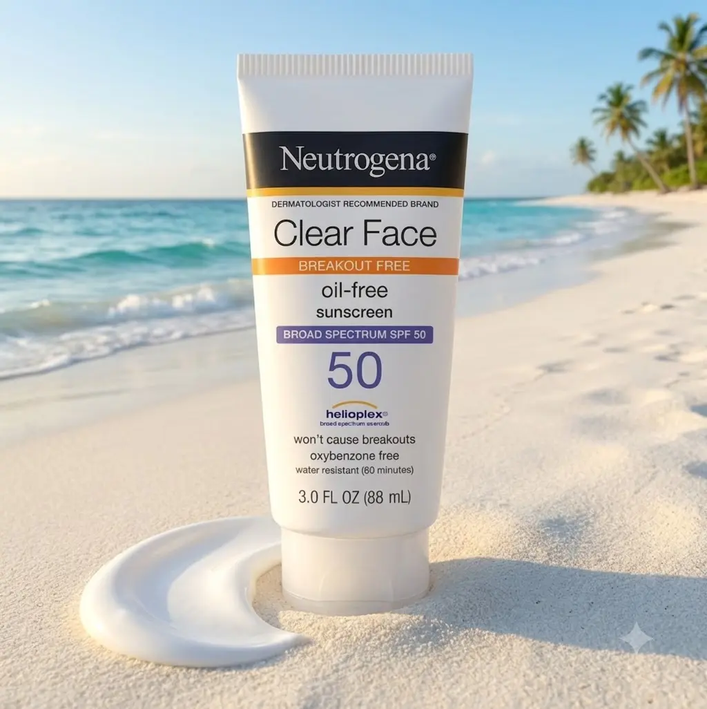 Neutrogena Clear Face Sunscreen SPF 50, Broad Spectrum Facial Sunscreen, Oil-Free & Non-Comedogenic, Water-Resistant, 3 Fl Oz