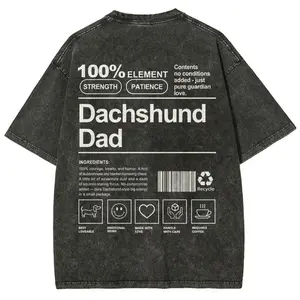 Dachshund Dad T-shirt, Unisex Casual Cotton Comfort Shirt, Vintage CrewNeck Acid Washed Oversized Drop Shoulder Heavyweight T-shirt, Baggy Workout Tops Short Sleeve Shirt