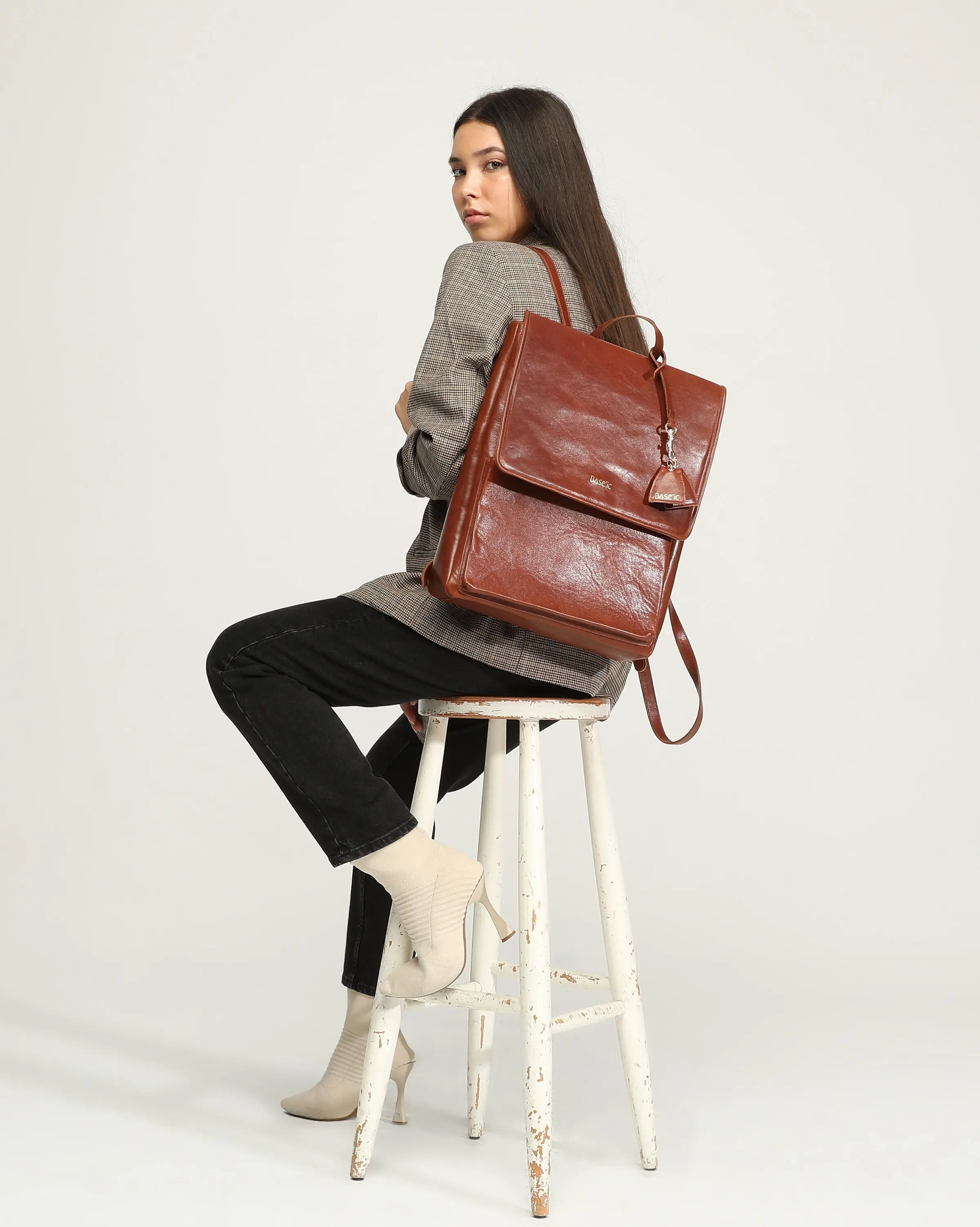 Genuine Leather Backpack With Laptop Compartment - Coconut