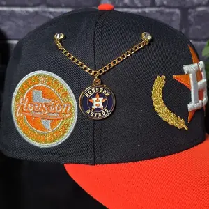 Baseball Gold Enamel Chain Pin - orange and navy blue