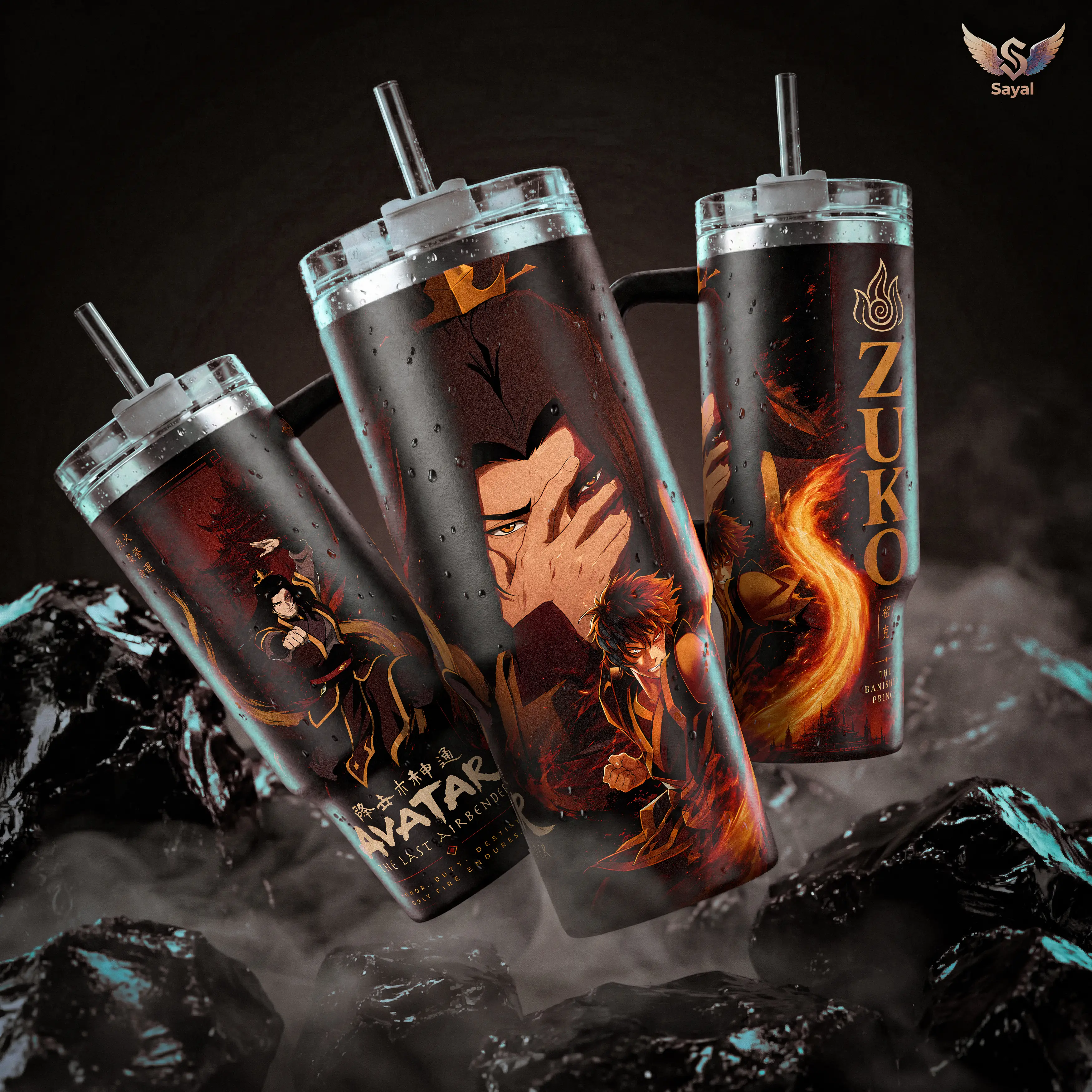 Zuko Avatar The Last Airbender 40 oz Vacuum Insulated Tumbler with Handle & Straw Fire Prince Graphic Keeps Drinks Hot/Cold 12H+ 18/8 Stainless Steel Travel Mug for Anime Fans Cartoon Lovers Avatar Merch Gift