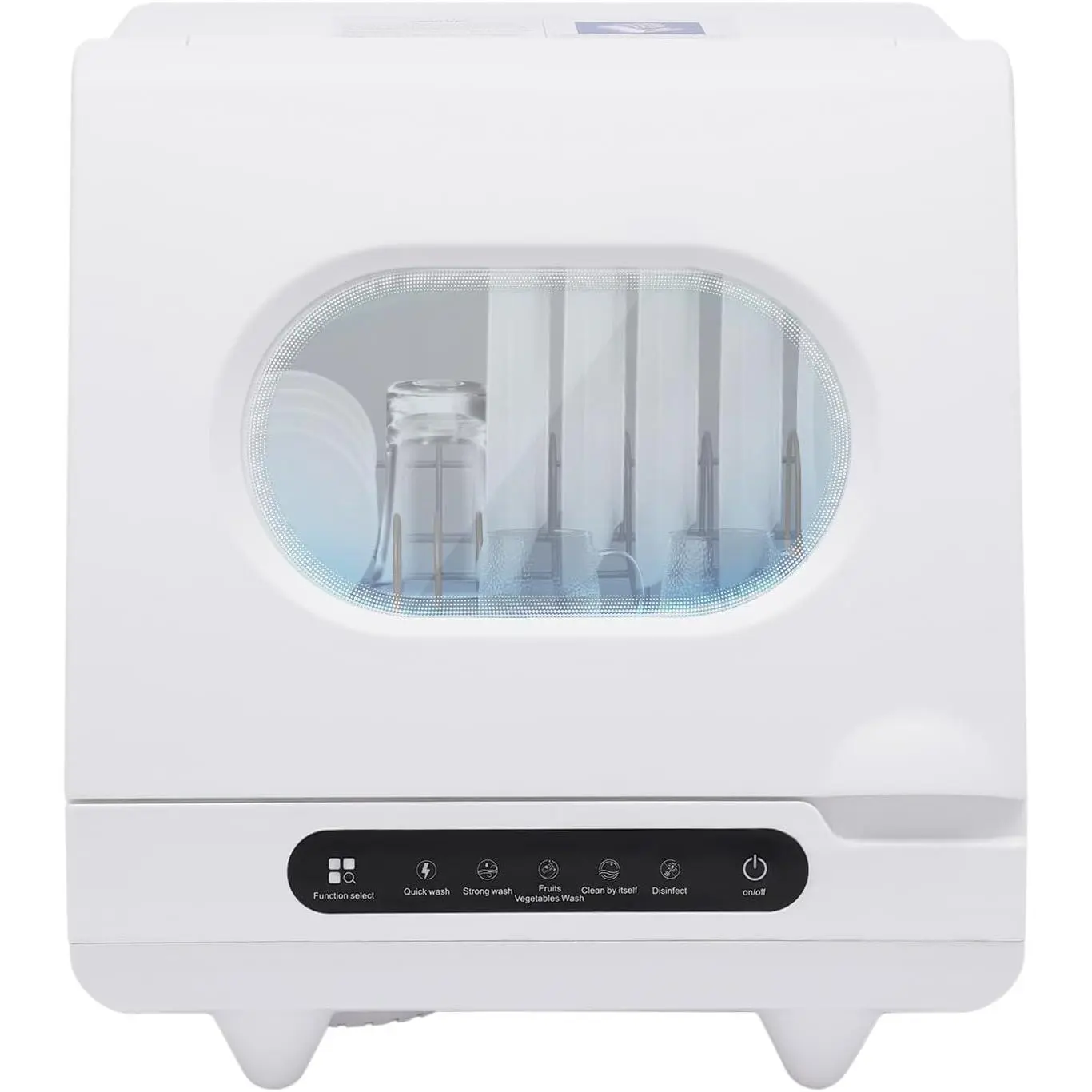 Durable Portable Countertop Dishwasher (Single Unit), 5L Built-In Water Tank, 5 Washing Modes (Quick Wash, Self Program), 6-Set Capacity, 360° Dual Spray, 110V-60Hz, 1x English Manual & Water Inlet Hose Included, for Small Apartments, RVs