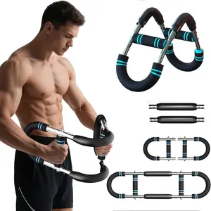 【NEW Version】2025 Pro Adjustable Arm&Chest Muscle Trainer for Men-Detachable Stainless Fitness Tool With Blue Grips, Ideal for Beginners and Enthusiasts, Black, Strength Training Accessory | Adjustable Resistance | Anti-Slip Grips, Home Workout Equipment