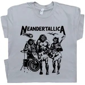 Neandertallica T Shirt Vintage Rock Shirt Neanderthal Heavy Metal Band Shirt Guitar Drums Caveman 90s Concert tee Cool Graphic Weird Shirt Classic graphic tee