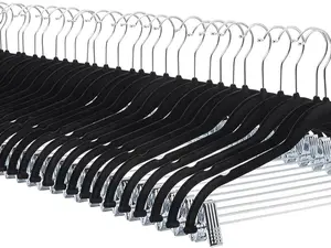 Velvet Non-Slip Skirt Hangers with Clips, 360-Degree Rotatable Hook, Hanging Pants & Skirts Organizer, Black/Silver, 24-Pack
