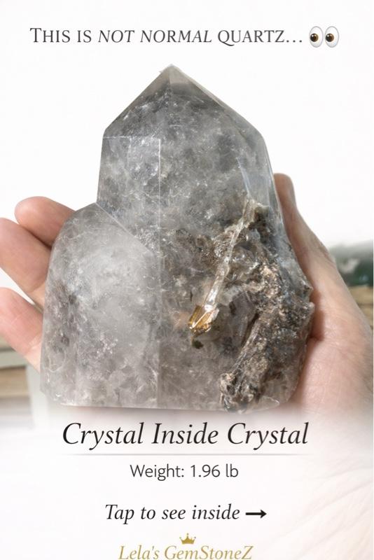 Collector Smoky Quartz Tower with Internal Crystal Growth Phantom Garden Formation 1.96 lb Rare Lodolite Piece for Display Featuring Green Chlorite & Iron Oxide Inclusions