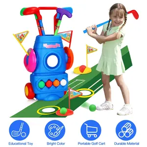 Toddler Golf Toy Set with 4 Clubs 4 Balls, 2 Holes 2 Flags and Golf Cart, Indoor Outdoor Play Game Kit, Family Interactive Golf Playset for Kids Ages 3+, Ideal Birthday Holiday Gift