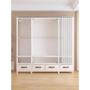 Portable Closet With 4 Drawers, 57" Large Portable Wardrobe Closet For Hanging Clothes, Clothing Storage Organizer With 3 Hanging Rod & 6 Shelves, Freestanding Closet For Bedroom, Living Room, White