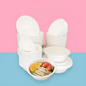 Biodegradable Disposable Paper Bowls for Food Service — Dinner/BBQ Bowls, Food-Grade, Thickened, Made from Sugarcane Bagasse (Residue), Household & Commercial Use, 50 Pieces, Compostable, Durable, Convenient