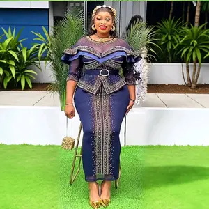 Luxury Evening dresses Elegant Rheinestone Bead Mesh patchwork Long Dress African church  dresses for women