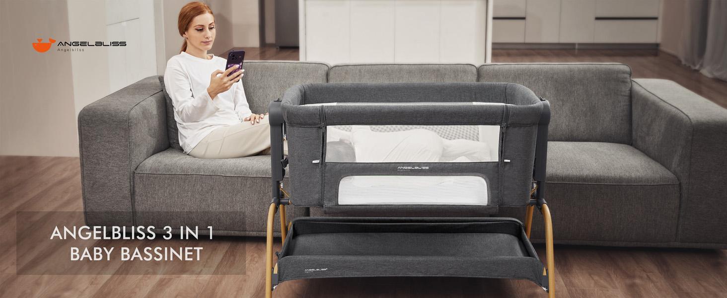 Angelbliss 3 in 1 Baby Bassinet with Comfy Mattress, 6 Height Adjustable, Easy Folding, Portable Bedside Crib for Newborn Infants Angelbliss 3 in 1 Baby Bassinet with Comfy Mattress, 6 Height Adjustable, Easy Folding, Portable Bedside Crib for Newborn Infants