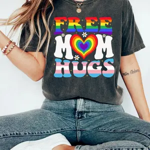 Free Mom Hugs T-Shirt, Proud Mom Shirt, Rainbow Gay Pride Tee, Lgbtq Proud Parent Sweatshirt, Equality Gifts, Rainbow Heart Gift, Proud Tee F