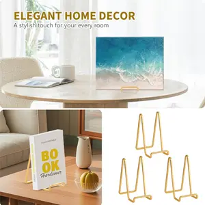3 Pack 6 Inch Plate Holder Display Stands, Metal Gold Frame Stand for Picture, Book, Photo Easel, Creation, Collectibles