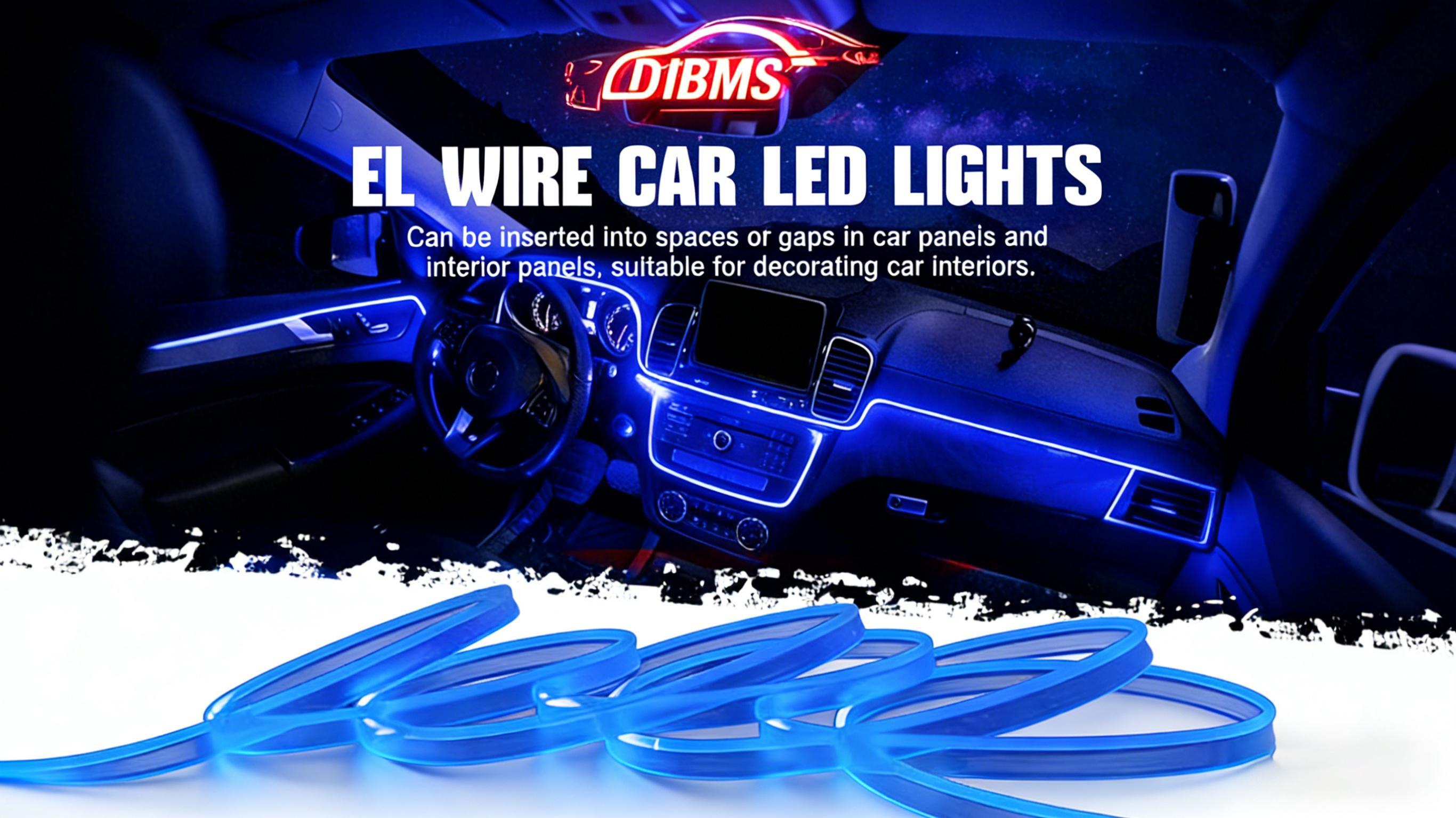 DIBMS EL Wire Interior Car LED Strip Lights, USB Neon Glowing Strobing Electroluminescent Wire Lights with 6mm Sewing Edge, Ambient Lighting Kits for Cars Garden Decorations, USB Powered Car Interior Fiber Light (5M/16.5FT, Red)