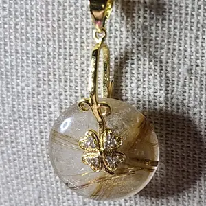Natural Golden Rutile Crystal Donut Pendant & Chain 24"
