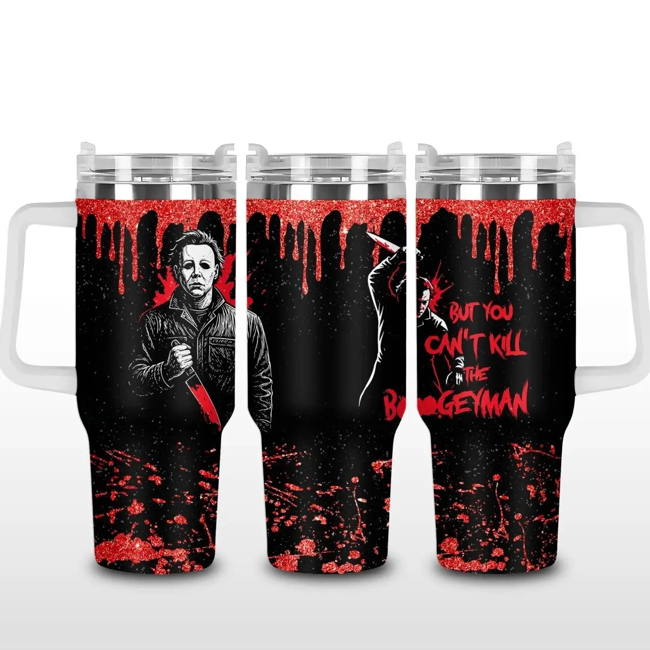 GhostFace Horror Tumbler 40oz Tumbler, Nightmare Coffee 40oz Tumbler, Double-Walled Insulation Vacuum Insulated Cup with Handle, Lid, and Straw