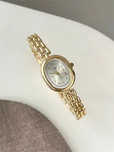 Women's Metal Bracelet Watch, Elegant Oval Dial, Fashion Pointer, Roman Numerals, Luxury Quartz Movement, All Seasons
