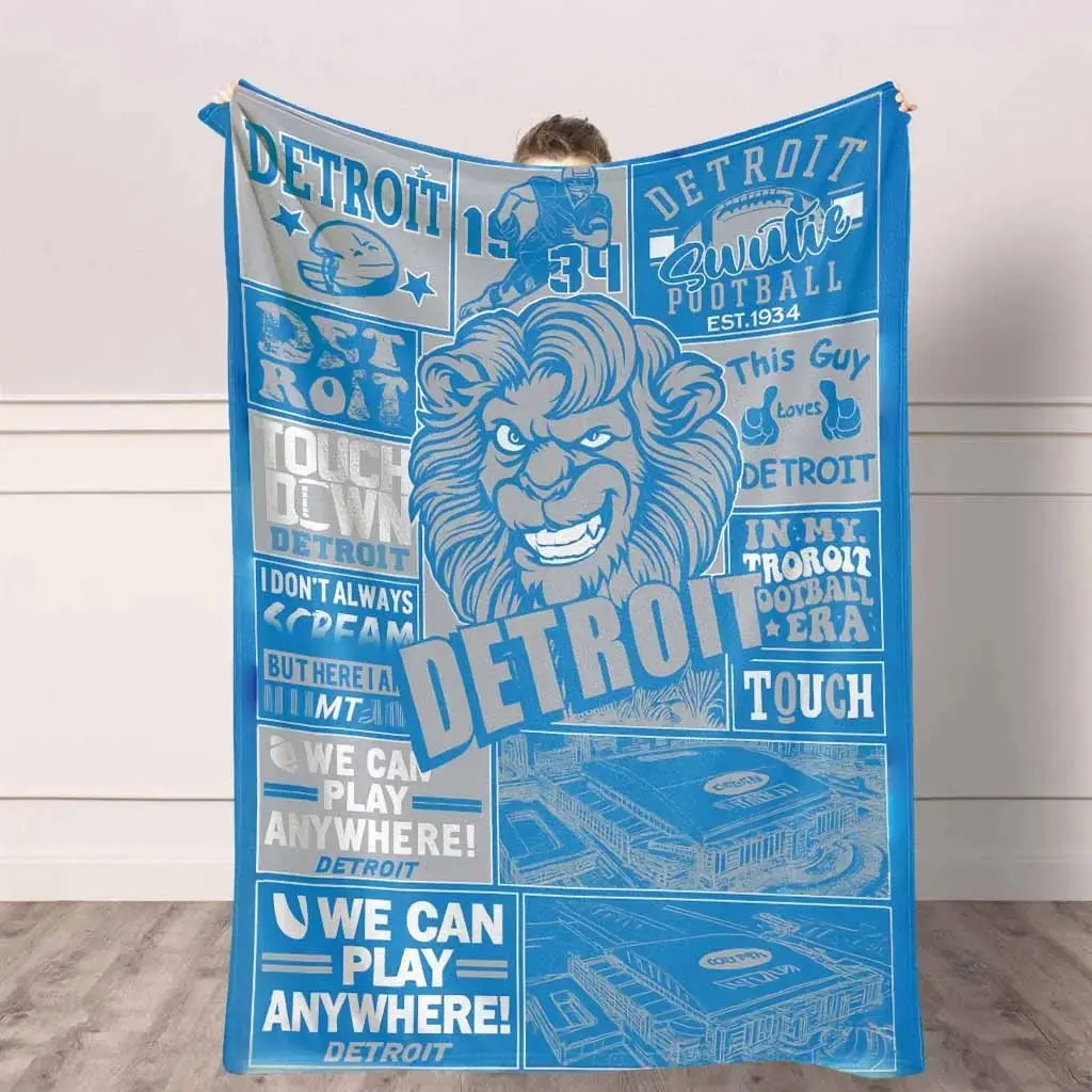 Detroit City Football Flannel Blanket Lion Graphic UltraSoft Lightweight Warm Durable for Game Day Home Nights Sports Room Bedroom Gift Fan tiktokshopspringglowup