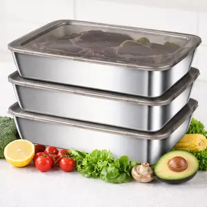 Stainless Steel Food Storage Containers with Clear Lids, 3 Pack Stackable Meal Prep Containers for Fridge and Freezer Storage, Perfect for Leftovers, Deli Meat, Cheese Slices, Bacon,Snacks and Baking, Reusable Kitchen Organizer, Oven and Dishwasher Safe