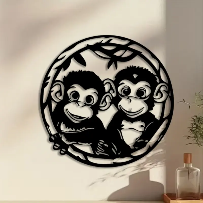 1pc Monkey Metal Wall Art, Monkey Statue Mural, Perfect for Kids Room Wall, Christmas Decor, Ideal Gift for Children, Durable Metal