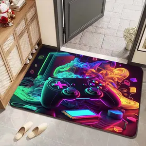 Cyber Gaming Neon Controller Theme Rug, Soft Decorative Mat for Entryway, Cool Atmosphere Home Decoration, Perfect for Gamers, Home Decor Rugs