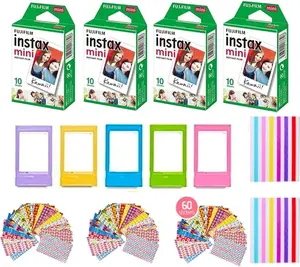 Fujifilm Instax Mini Instant Film (2 Pack, 40 Sheets) 5 Plastic Desk Frames + 60 Sticker Frames + 2 Packs Corner Stickers