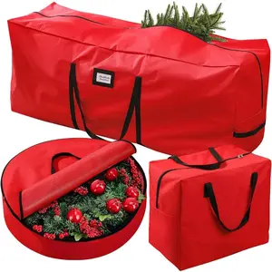 3 Pack Christmas Tree Storage Bag, for Artificial Trees up, Sturdy Waterproof With Reinforced Carrying Handles, Xmas Holiday Garland Bag Storage Case (Red, 7.5 Ft) Organiser Dual