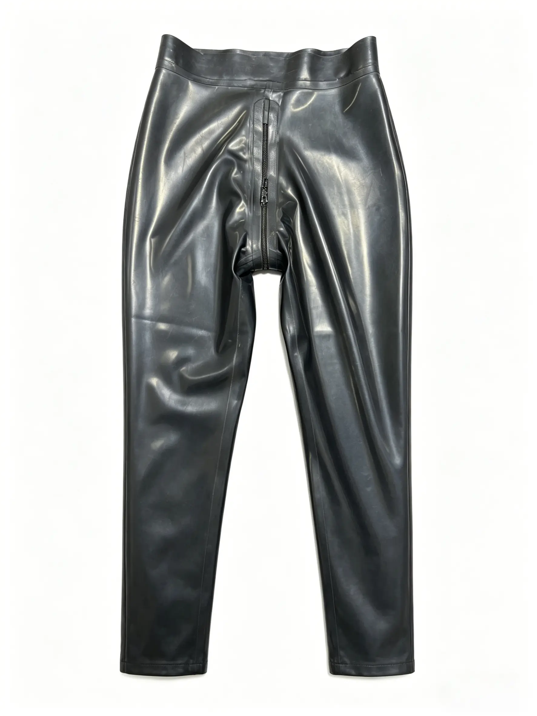 GREEFEI Latex Women's Long Pants Shiny Black High Waist Front Zipper Tight Bodycon Goth Alt Clubwear Rave Party Streetwear Womenswear