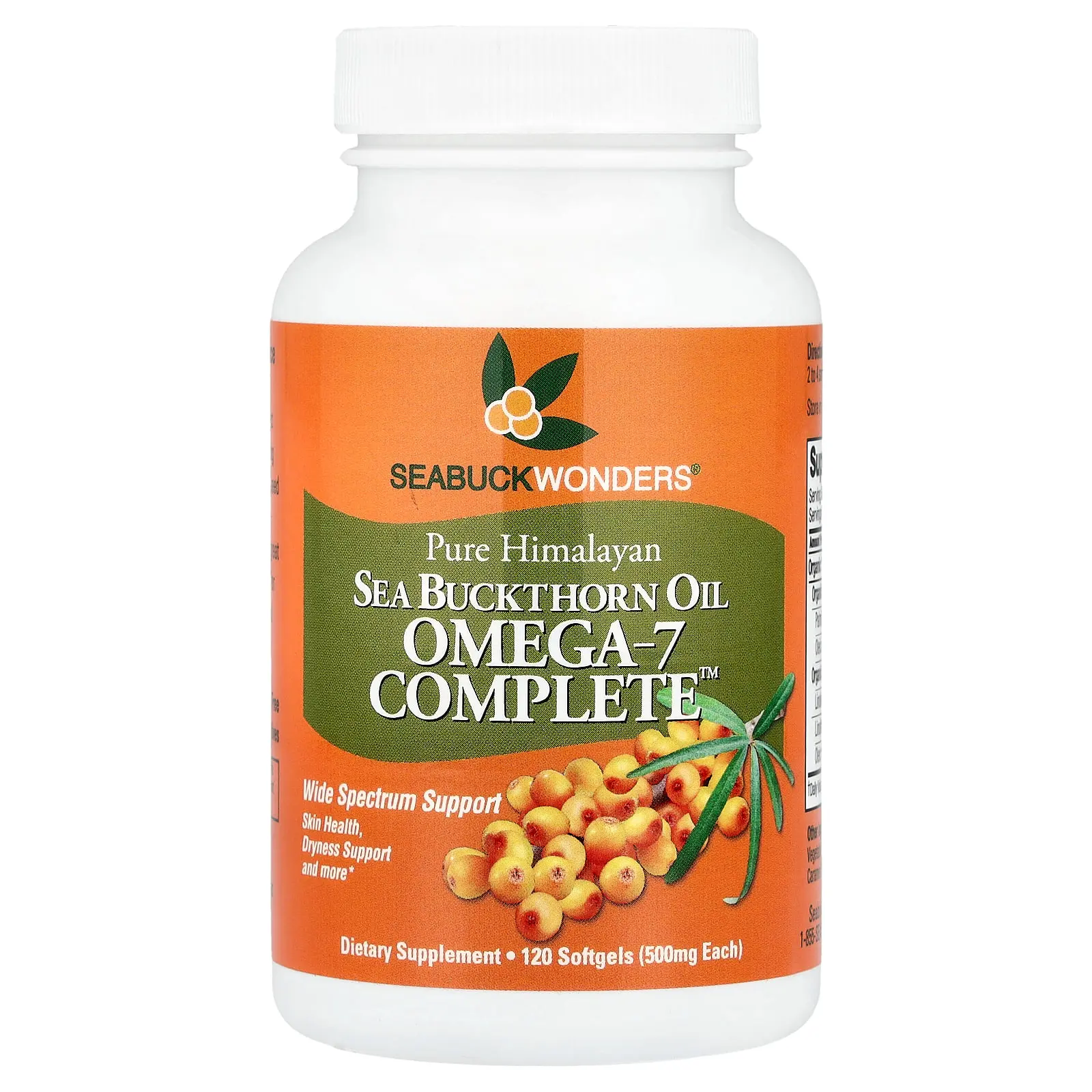 SeaBuckWonders Pure Himalayan Sea Buckthorn Oil, Omega-7 Complete™, 120 Softgels