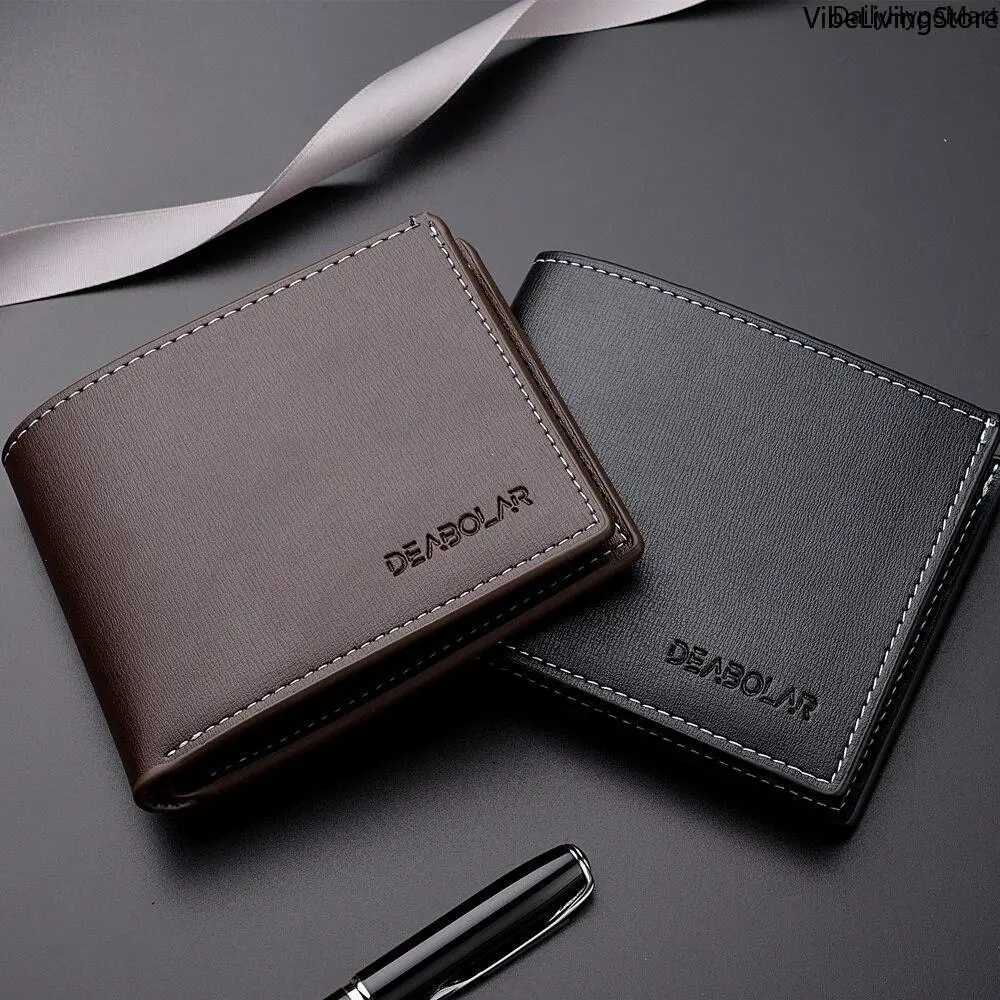 Men's 2-Pack Slim PU Leather Bifold Wallets - Thin Card Holder, Daily-Use Business Fashion Accessory, Vintage Style Gift for Boyfriend, Business Fashion Wallet, Vintage Style Wallet