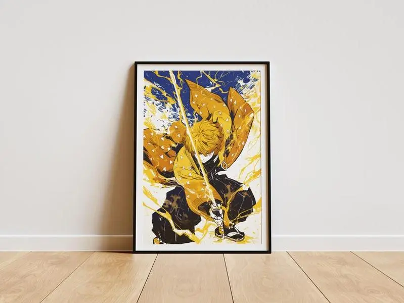 Zenitsu Demon Slayer Wall Art, Demon Slayer Poster Unframed, Zenitsu Poster Unframed, Kimetsu no Yaiba Art, Manga Decor, Japanese Artwork, Anime Wall Poster Unframed