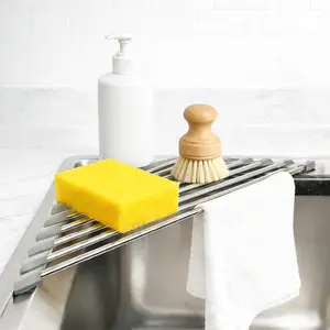 Triangle Roll Up Dish Drying Rack, Over The Sink Dish Drying Rack, Stainless Steel Sink Caddy for Top of Sink, Foldable Anti-Slip Kitchen Sink Organizer Space Saving Corner Drainer