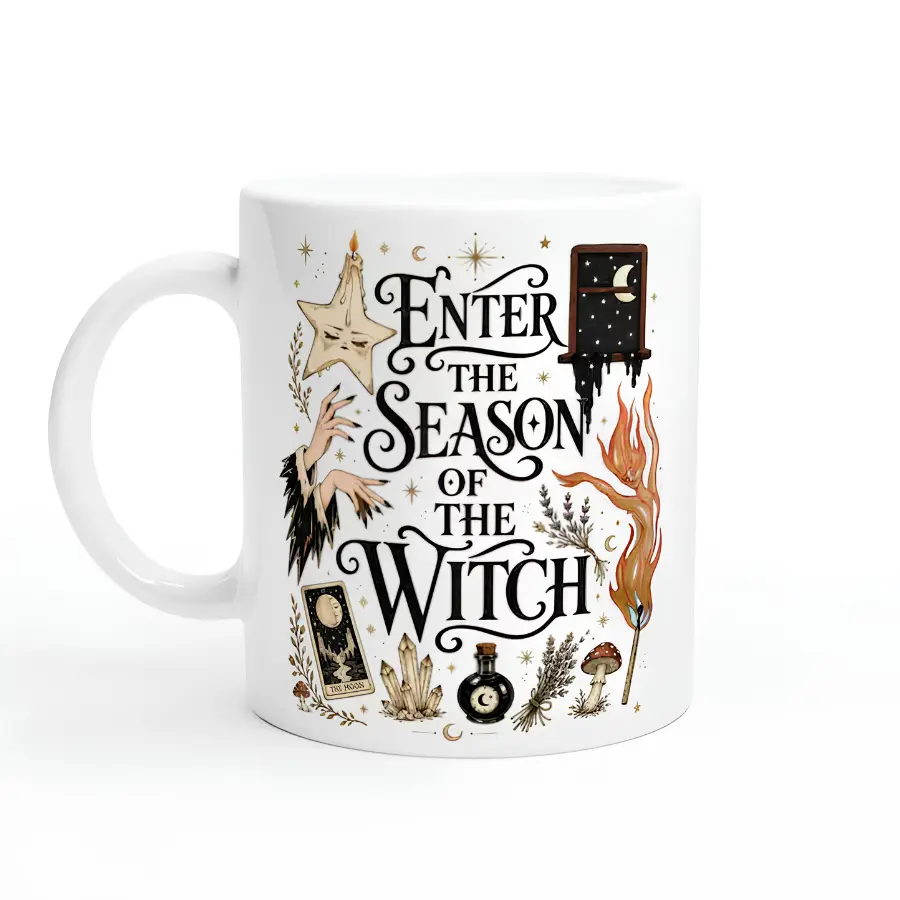 Enter the Season of the Witch Mug, Witch Coffee Mug, Cottagecore Mug, Halloween Gift, Witchy Decor Cup, Crystal Mug